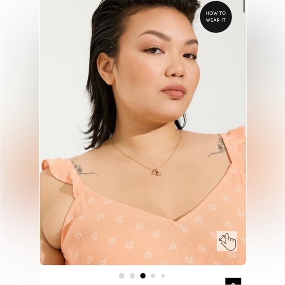 Torrid Washable Crinkle Gauze V-Neck Ruffle Strap Tank - Picture 2 of 9